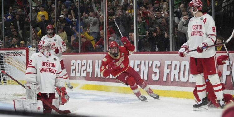 Tristan Broz scores overtime winner as Denver beats Boston University in opening game of Frozen Four