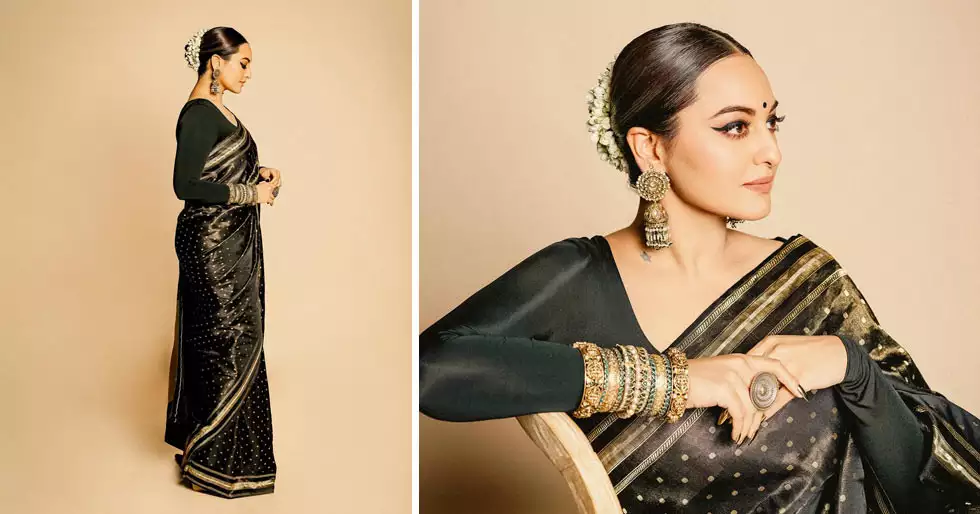 Sonakshi Sinha looks heavenly quanto a a black and golden saree, see pics