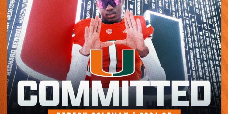 Miami Keeps 2026 Four-star Quarterback Dereon Coleman Con-state